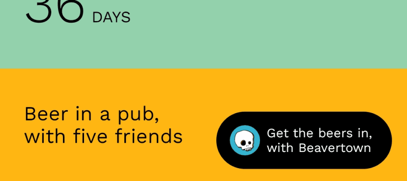 A screenshot of a link with the text - Get the beers in, with Beavertown