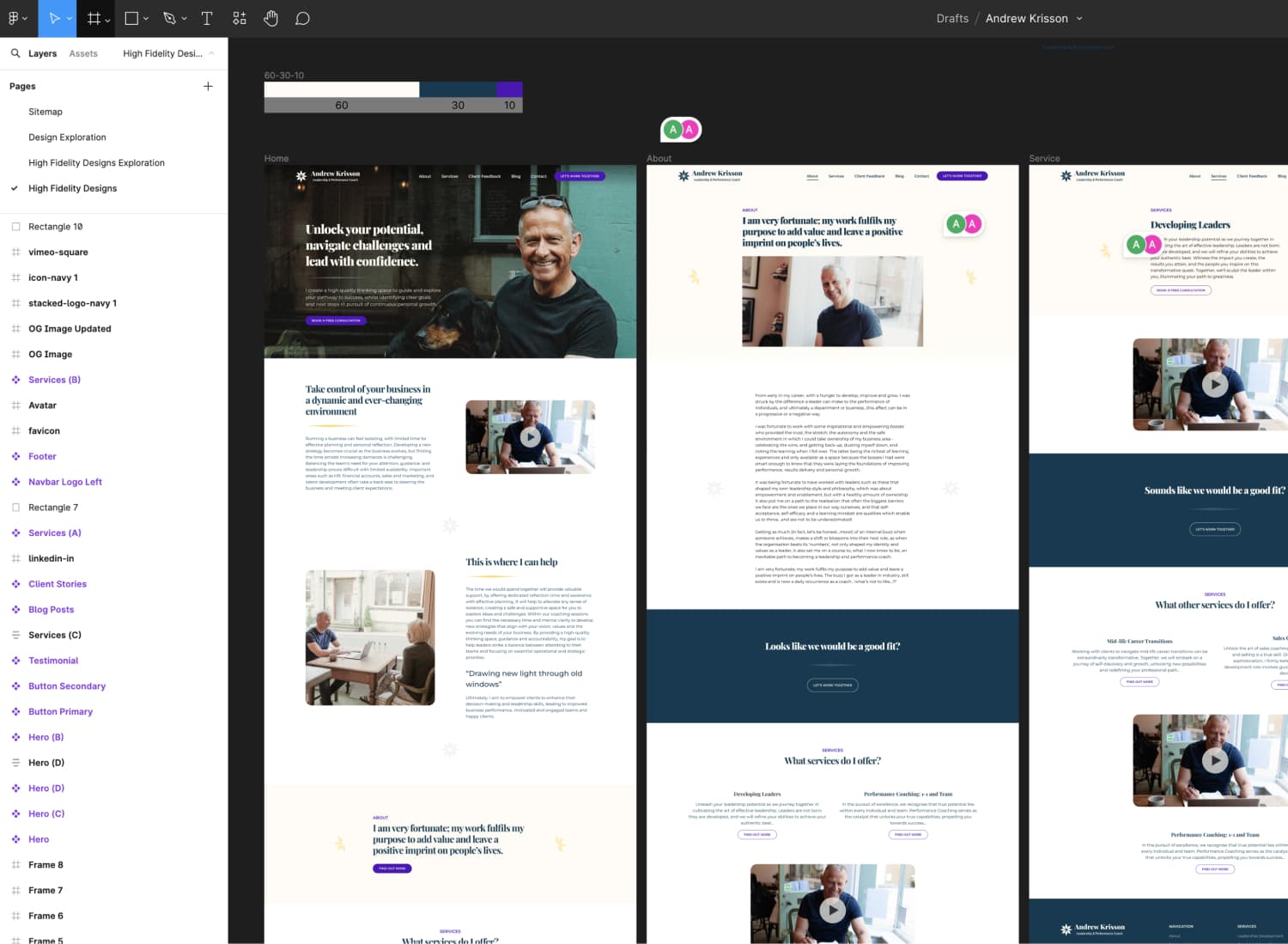 A screenshot of high fidelity designs in Figma